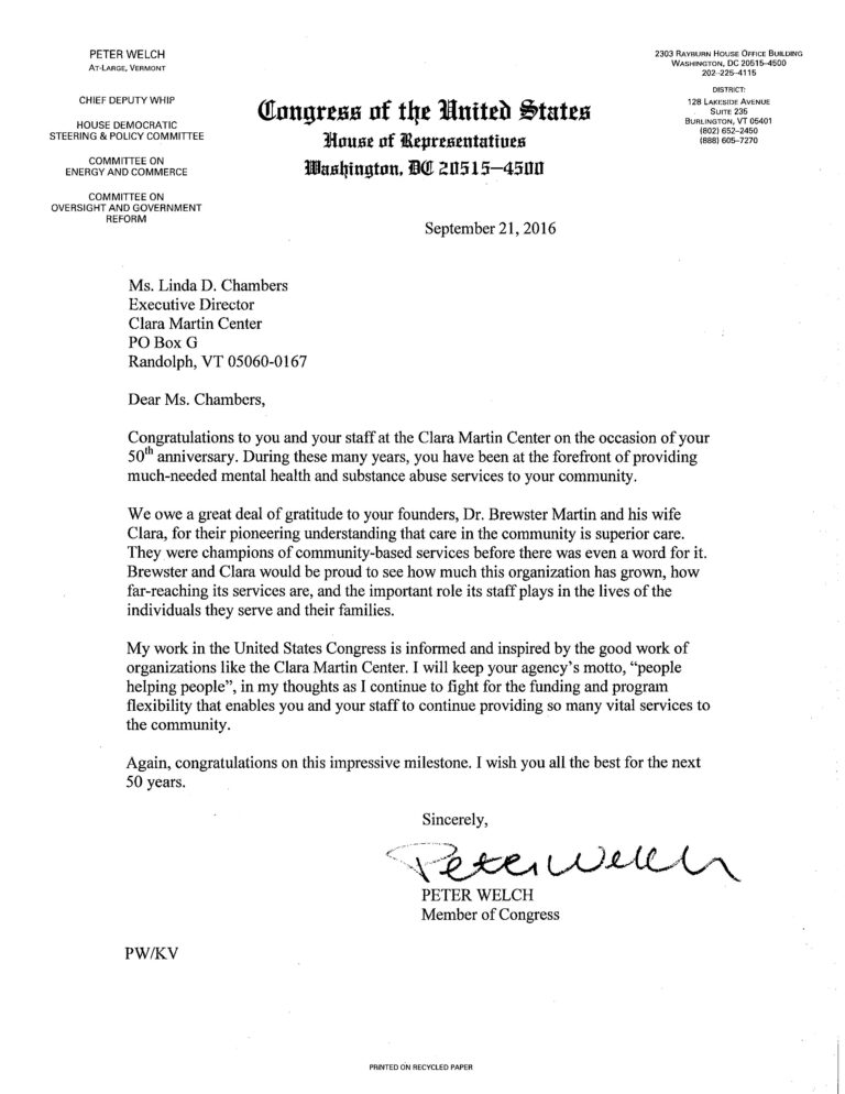 A Letter From Peter Welch