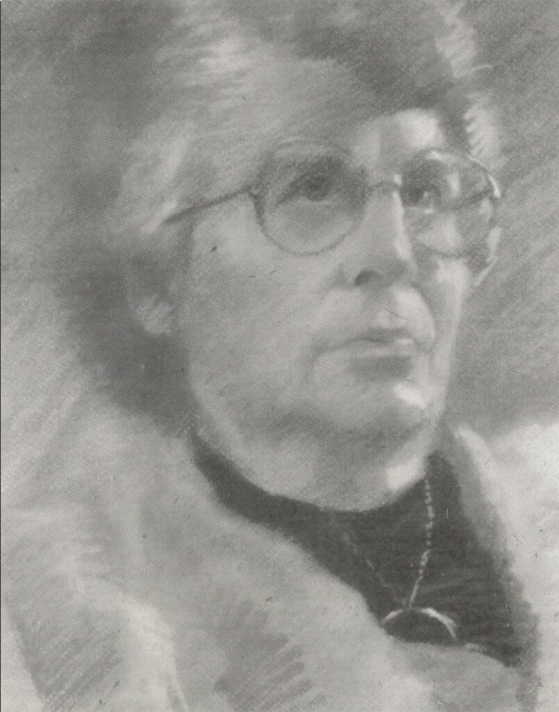Black and white sketch of a portrait of Clara Martin